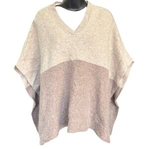 Halogen 100% Cashmere Colorblock Poncho One Size Beige‎ Neutral Quiet Luxury
